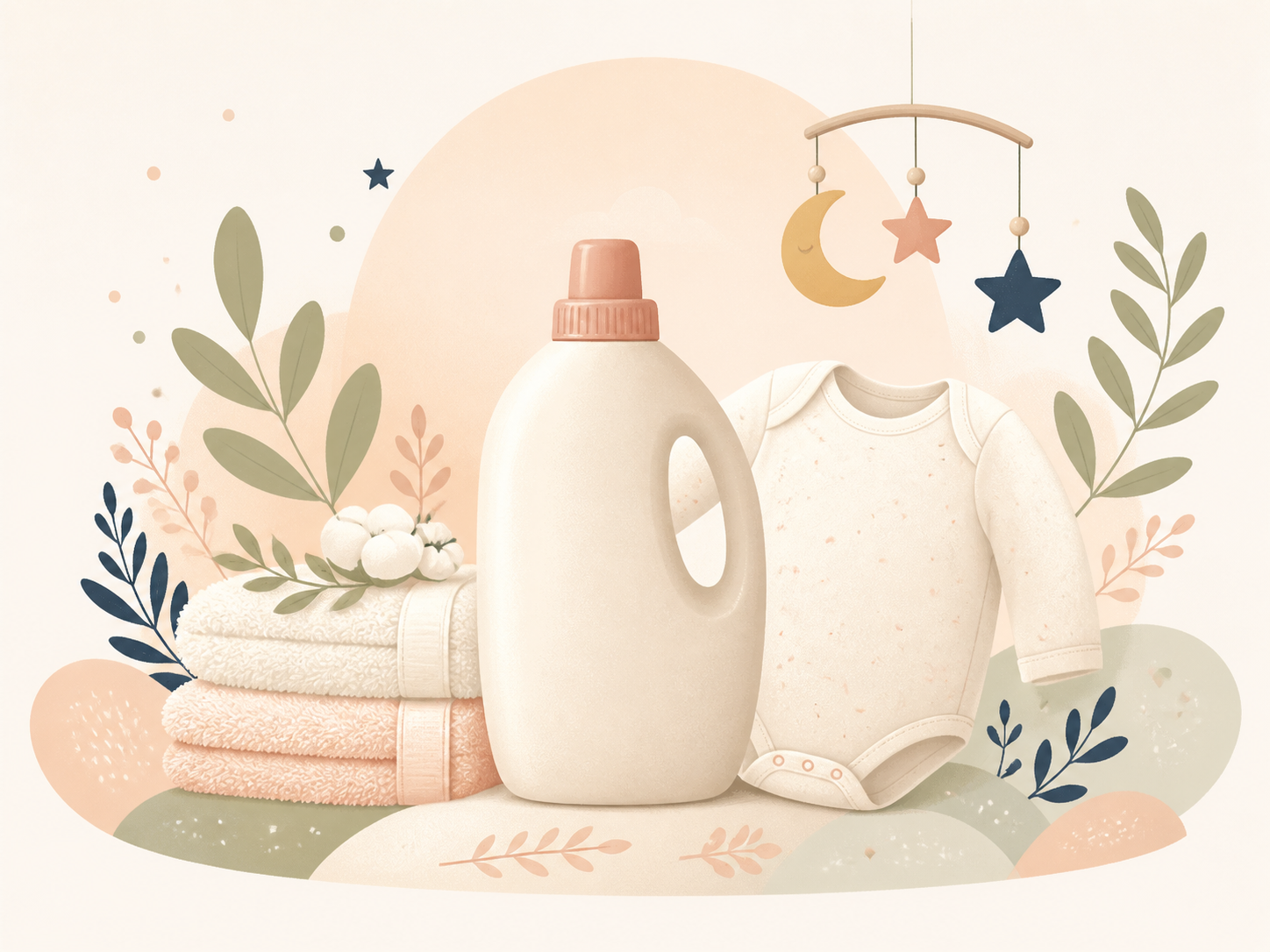 ベビー服とタオル、洗剤のイラスト