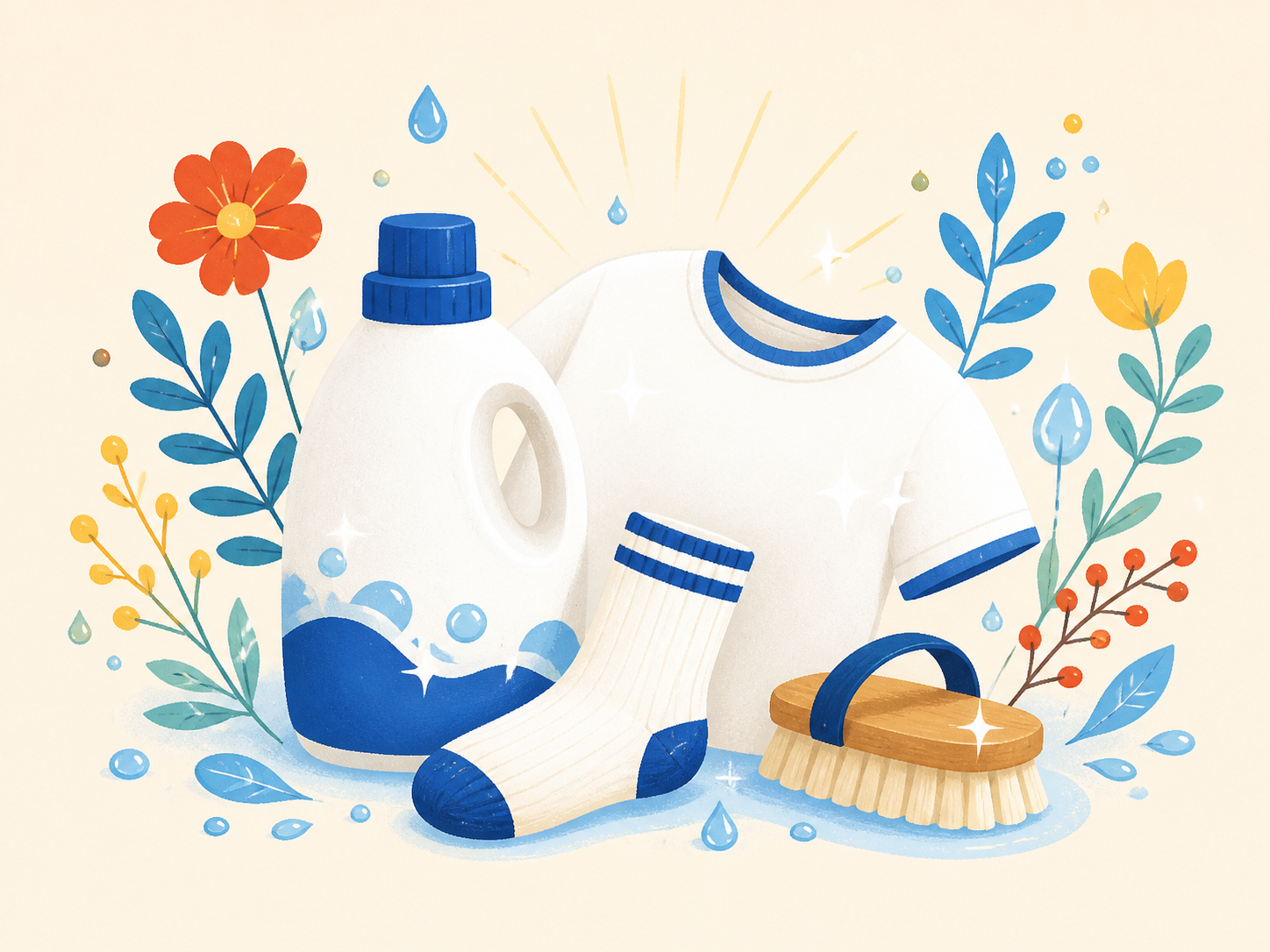 洗剤と白い服、靴下のイラスト